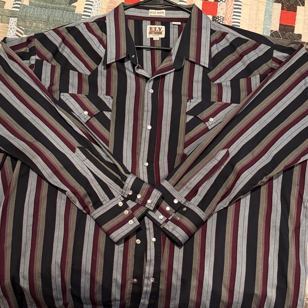 Ely Cattleman Men's Striped Western Shirt - Black, Gray, Red